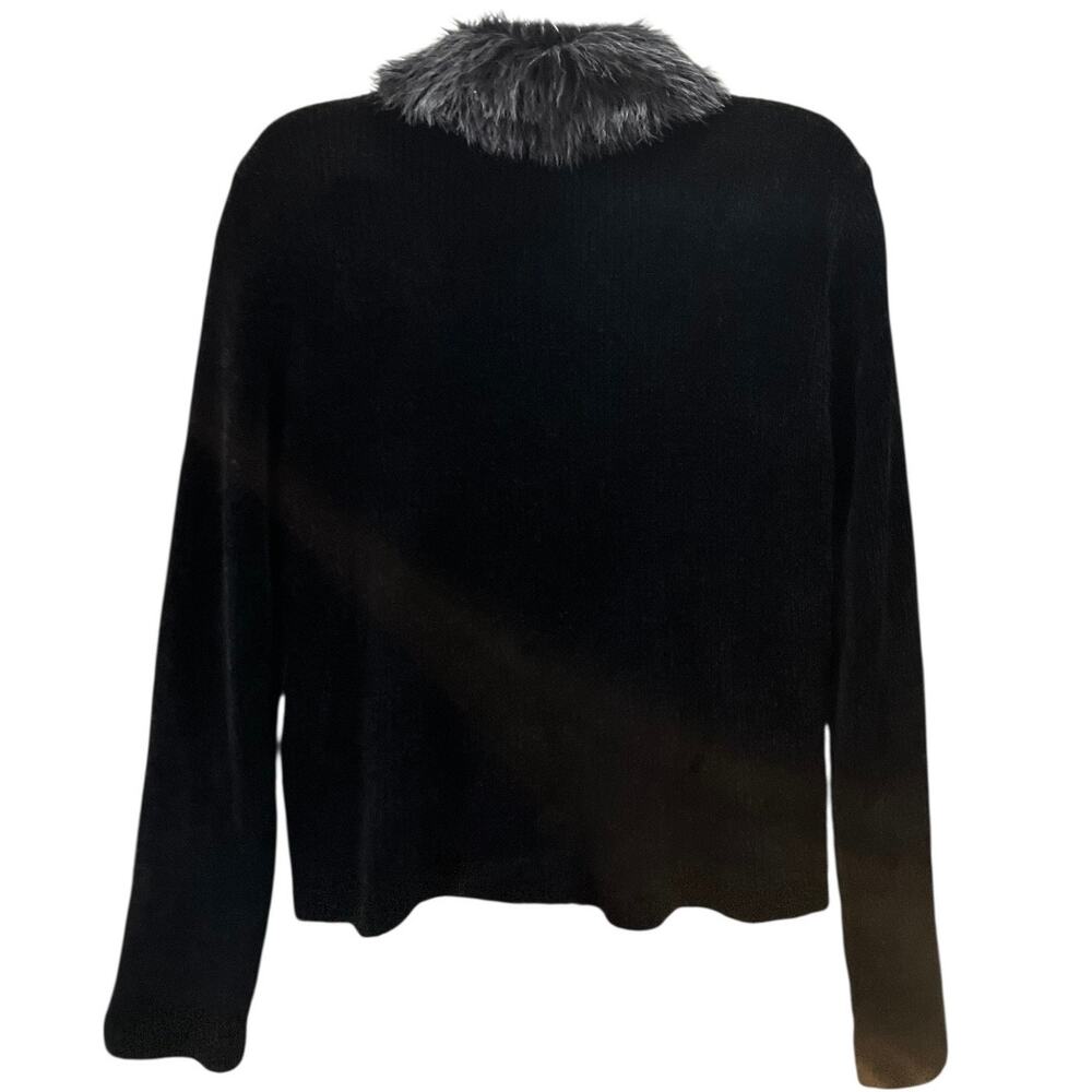 Lisa International Women's Black Faux Fur Lined Suede Button Sweater Coat SZ PL - Picture 2 of 9